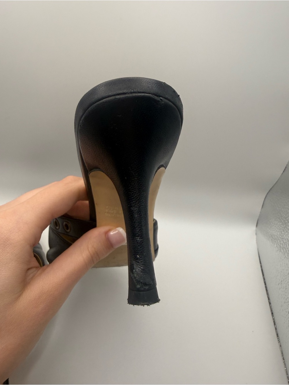 Tony Bianco Black Pointed Leather Mule with Gold Buckle - Picture 8 of 10